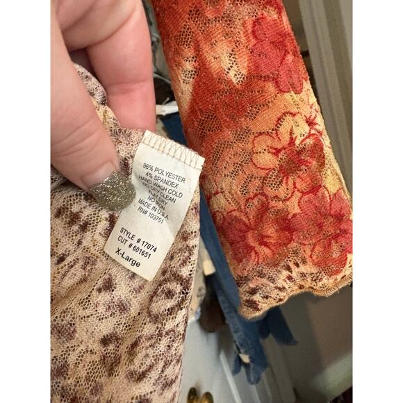 Y2K Floral & Cheetah Print Lace Top Asymmetric Hem  3/4 Sleeve Vintage - Picture 7 of 8